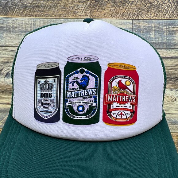 Dave Matthews Band Trucker Hat Green Snapback DMB Beer Cans Jam Band Ball Cap - Picture 2 of 6
